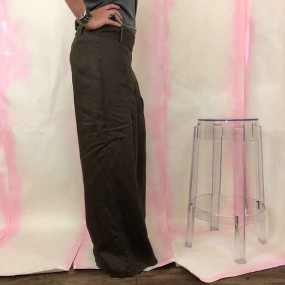 Elie Tahari Wide Leg Pleated Linen Palazzo Pants - Picture 3 of 7